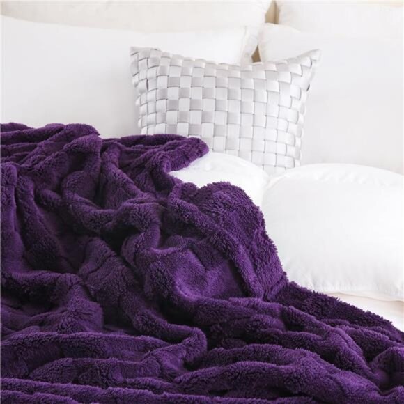 Deep Purple Fleece Throw Blanket 50”×60” for Couch Sofa Bed,Super Soft Cozy - Picture 3 of 7